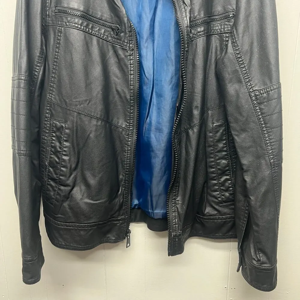 Black Rivet Black Faux Leather Men's Jacket Sz Medium Full Zip Lined Long Sleeve